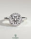 Kynora CJ 2ct round claw solitaire engagement ring with halo and cathedral high setting, showcasing sparkling diamond design.