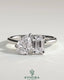 Kynora CJ Toi et Moi engagement ring featuring a 1.5ct pear-shaped and 1.8ct emerald-cut diamonds with claw settings.