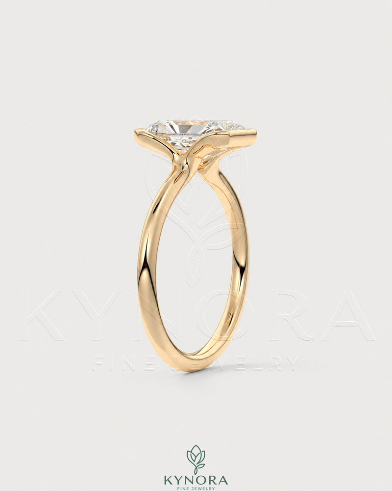 Radiant cut moissanite half-bezel engagement ring in 925 silver with detailed craftsmanship, showcasing the elegant jewelry design.