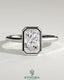 Kynora CJ statement 2ct radiant bezel solitaire engagement ring with open cathedral high setting and intricate band detail.