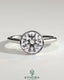 Kynora CJ statement 2ct round bezel solitaire engagement ring with open cathedral high setting, showcasing elegant jewelry design.