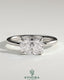 Kynora CJ 2ct elongated cushion East-West claw solitaire engagement ring with raised basket gallery, sparkling diamond setting.