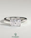 Kynora CJ 2ct radiant east-west claw solitaire engagement ring with a central diamond set horizontally on a sleek band.