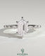 Kynora CJ 2ct elongated hexagon claw solitaire engagement ring with marquise and round accent stones, showcasing detailed craftsmanship.