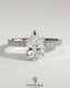 Kynora CJ 2ct pear-shaped diamond solitaire engagement ring with wrap-around hidden halo and pave band, three-prong setting.