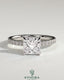Kynora CJ 2ct princess cut solitaire engagement ring with hidden halo and pave band, showcasing elegant diamond setting.