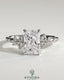 Kynora CJ 2ct radiant claw solitaire engagement ring with clustered round shoulder stones, elegant solitaire ring design.