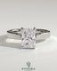 Kynora CJ 2ct radiant cut claw solitaire engagement ring with flat cigar band and hidden halo design.