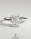 Kynora CJ 2ct radiant diamond solitaire engagement ring with hidden halo and cathedral high setting, elegant jewelry design.