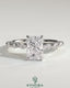 Kynora CJ 2ct radiant claw solitaire engagement ring with marquise and round accent stones, showcasing a sparkling elegant design.