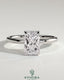 Kynora CJ 2ct radiant cut solitaire engagement ring with wrap-around hidden halo and elegant band design.