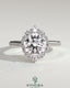 Kynora CJ 2ct round claw solitaire engagement ring with graduating halo, bead-set micropave accents, and tapered band.