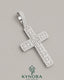 Sterling silver iced out baguette cross pendant with moissanite diamonds, hip-hop style jewelry by Kynora Jewels.