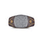 Men's cushion pave moissanite signet ring in 10k gold and titanium with intricate detailing, showcasing the elegant jewelry design.
