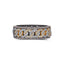 Men's titanium ring with pave moissanite chain link design in 10k gold and titanium, showcasing intricate craftsmanship and sparkling stones.