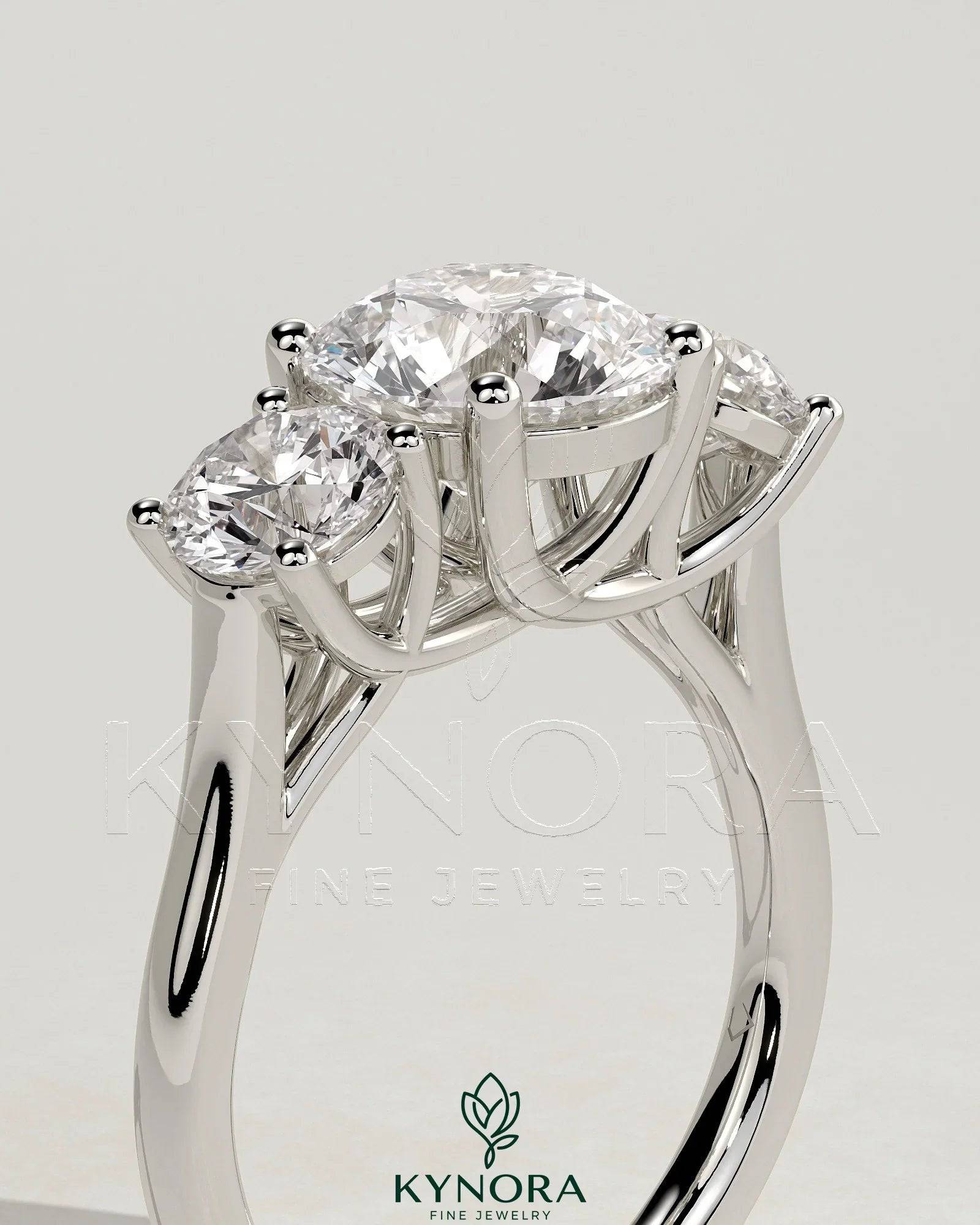2ct Round Claw Trilogy with Round Side Stones and Trellis Gallery Engagement Ring Secondary image