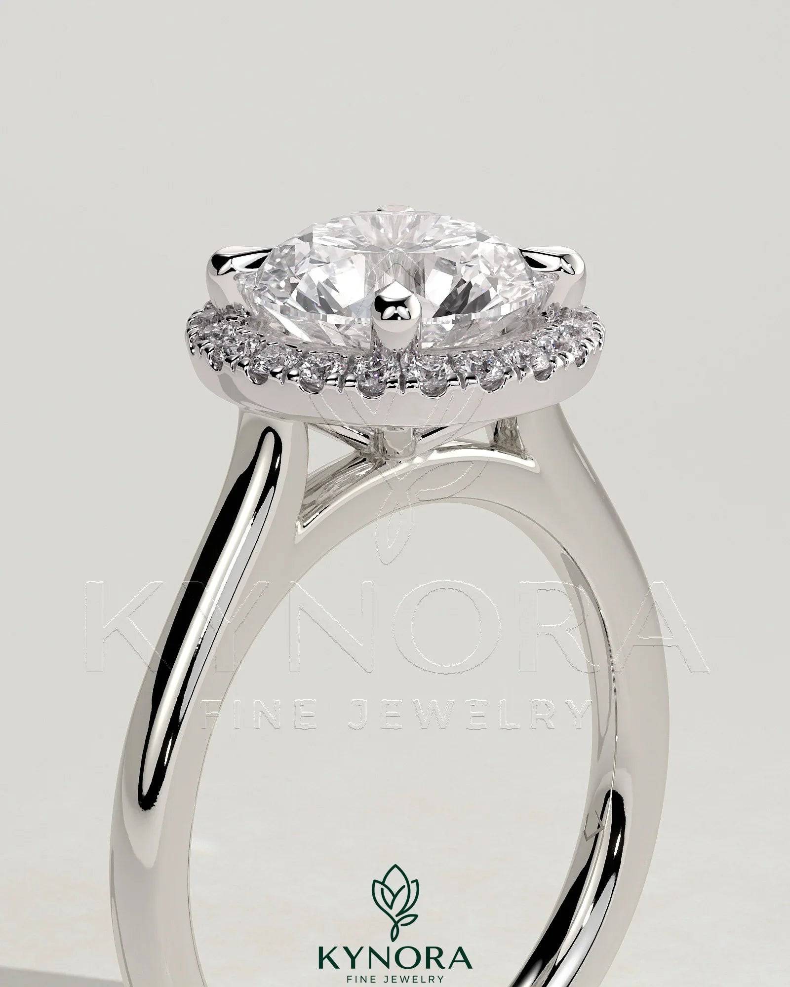2ct Round Claw Solitaire with Halo and Cathedral High Setting Engagement Ring Imagen secundaria del producto
