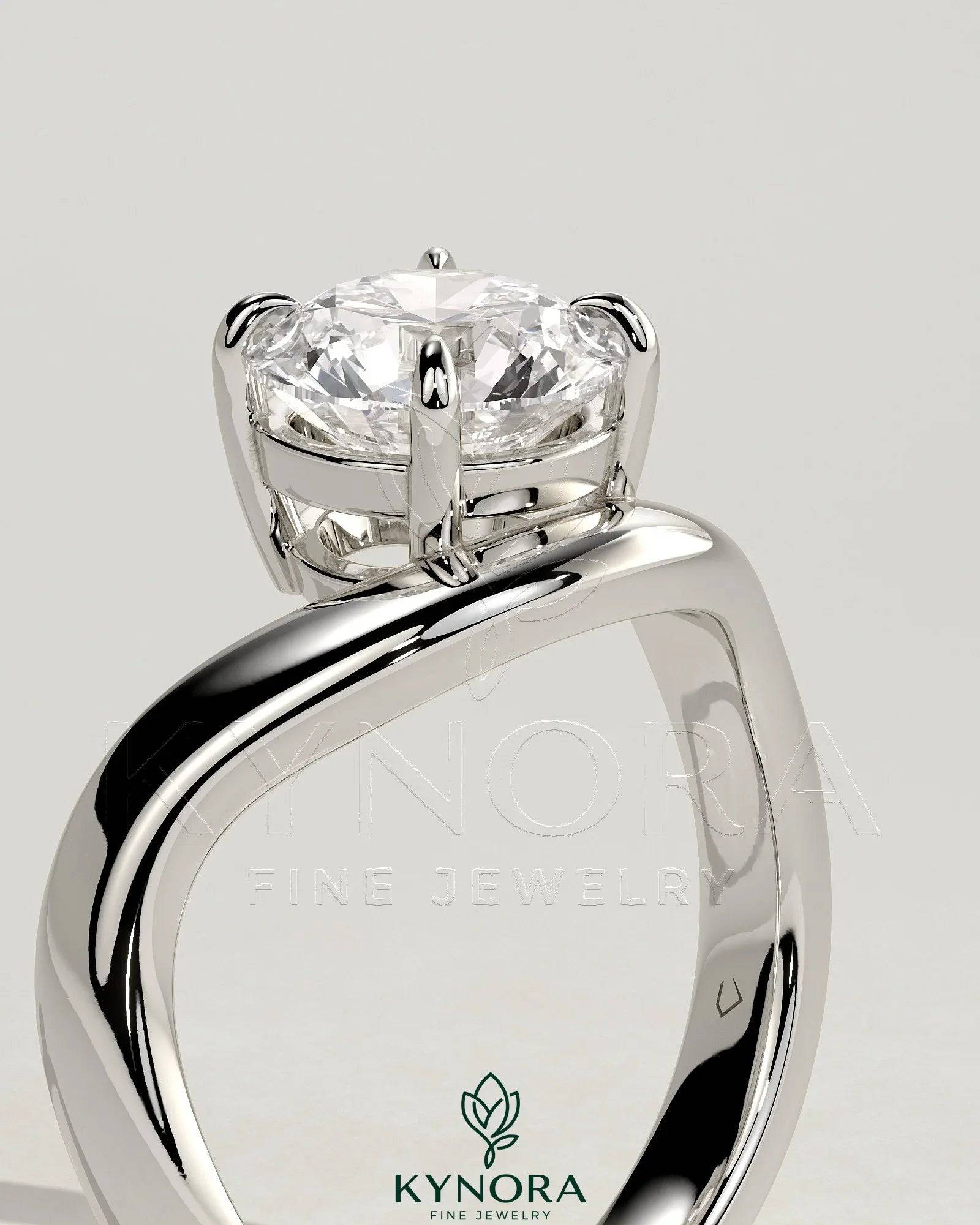 2ct Round East West Claw Solitaire with Wave Band Engagement Ring Secondary image
