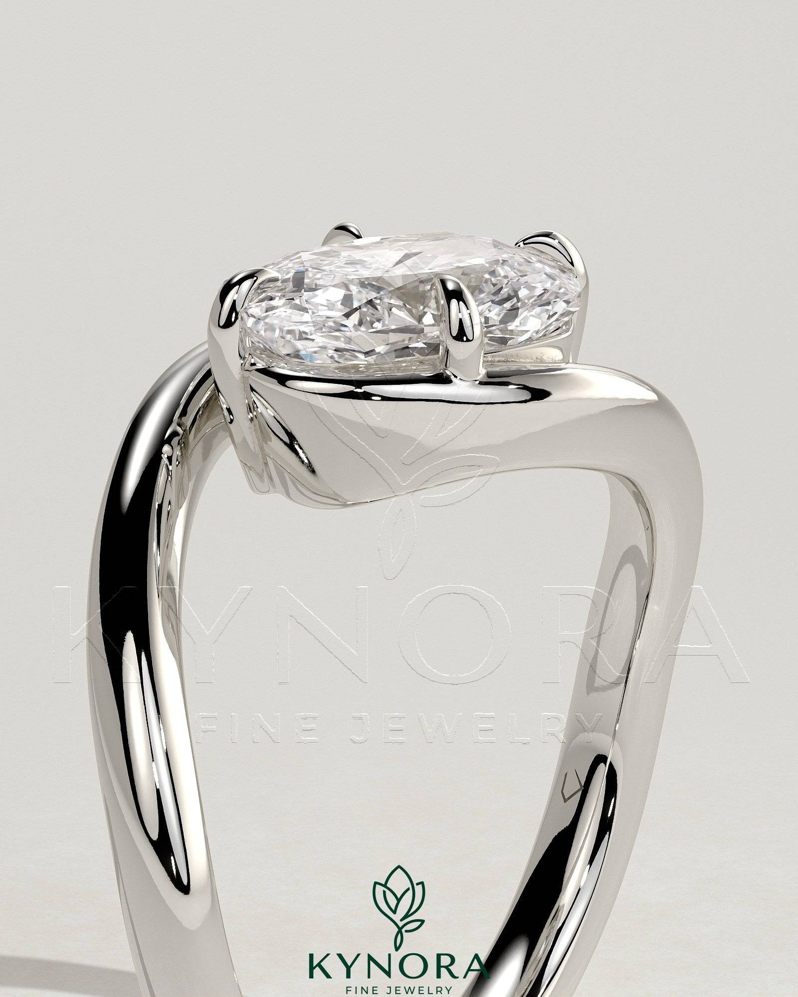 2ct Elongated Cushion East West Claw Solitaire with Bypass Band Engagement Ring Imagen secundaria del producto
