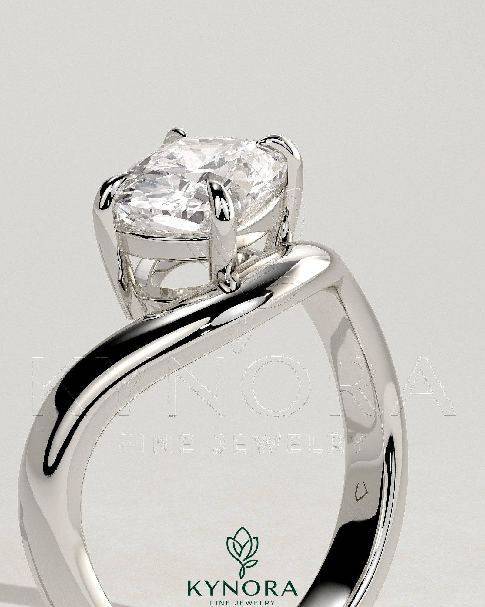2ct Elongated Cushion East West Claw Solitaire with Wave Band Engagement Ring Imagen secundaria del producto