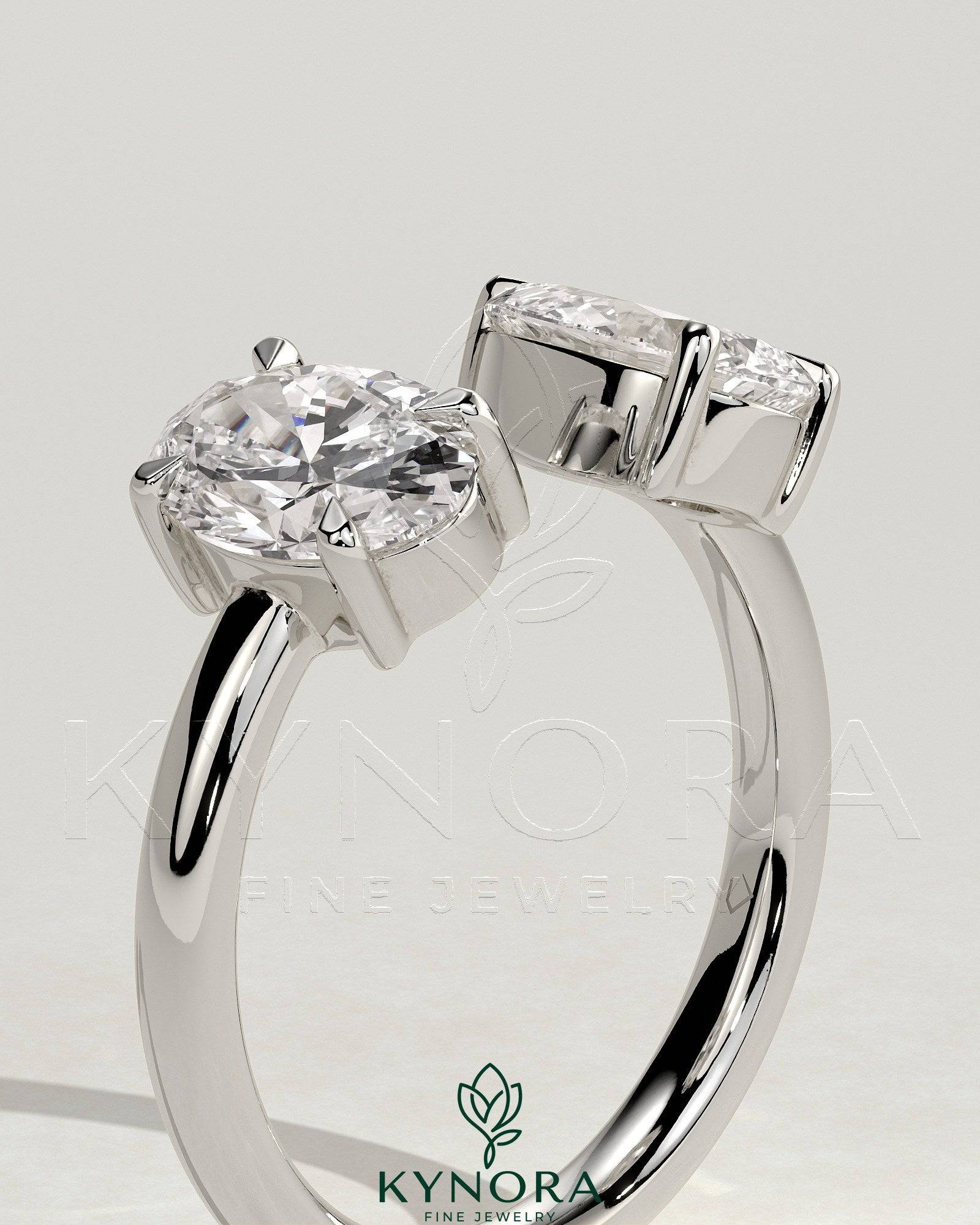 1.23ct Oval and 1.15ct Pear Claw Toi et Moi with Open Band Engagement Ring Imagen secundaria del producto