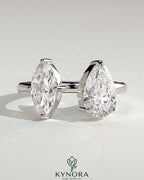 Kynora CJ Toi et Moi engagement ring with 1.15ct marquise and 1.65ct pear-shaped diamonds on open band setting