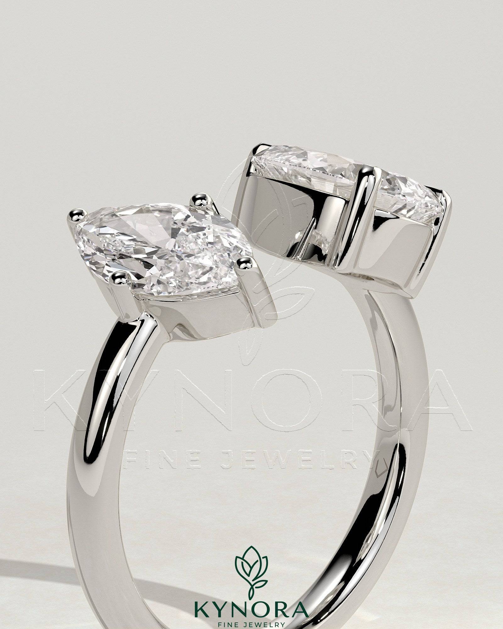 1.15ct Marquise and 1.65ct Pear Claw Toi et Moi with Open Band Engagement Ring Imagen secundaria del producto