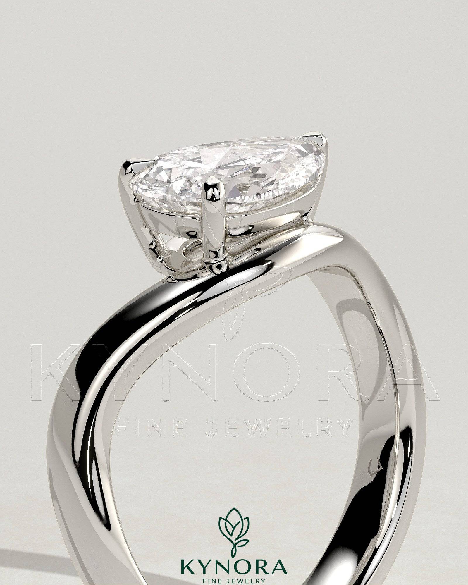 2ct Pear East West Claw Solitaire with Wave Band Engagement Ring Secondary image