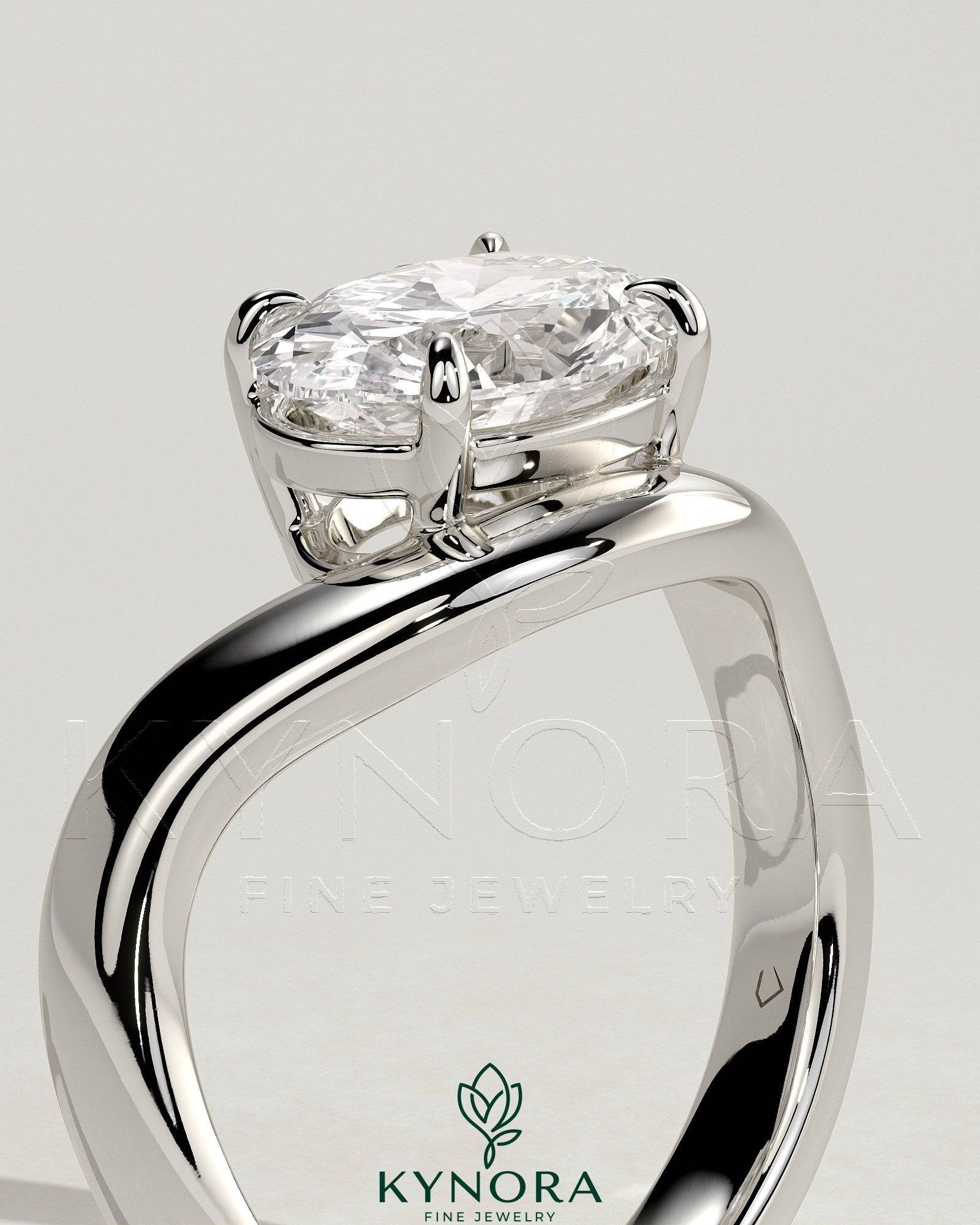 2ct Oval East West Claw Solitaire with Wave Band Engagement Ring Secondary image