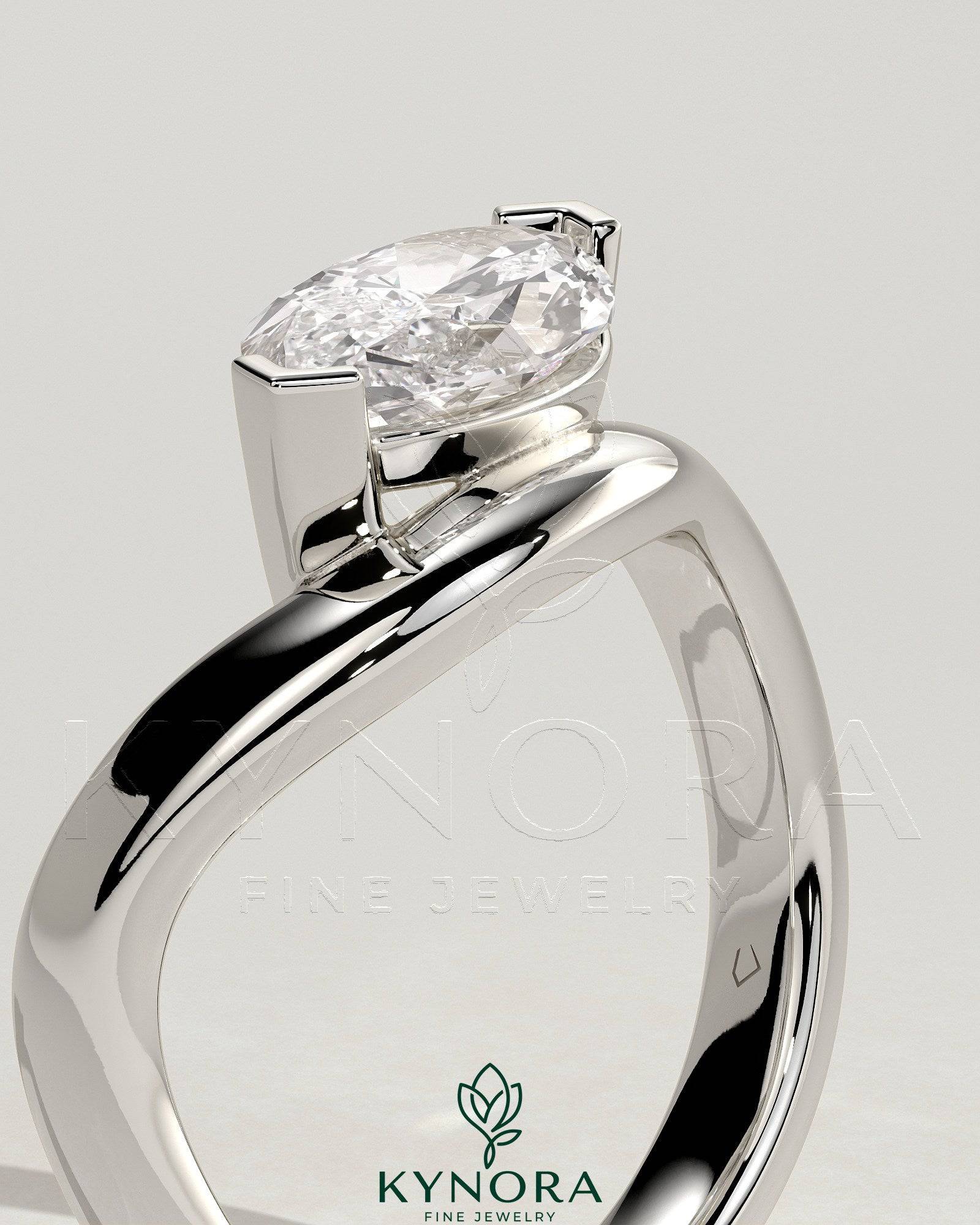 2ct Marquise East West Claw Solitaire with Wave Band Engagement Ring Secondary image
