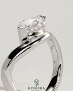 Kynora CJ 2ct marquise east-west claw solitaire engagement ring with wave band, sparkling diamond and elegant design.