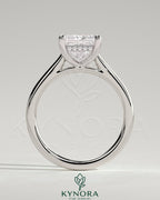 Kynora CJ 2ct princess cut solitaire engagement ring with hidden halo and cathedral high setting, showcasing elegant jewelry craftsmanship.