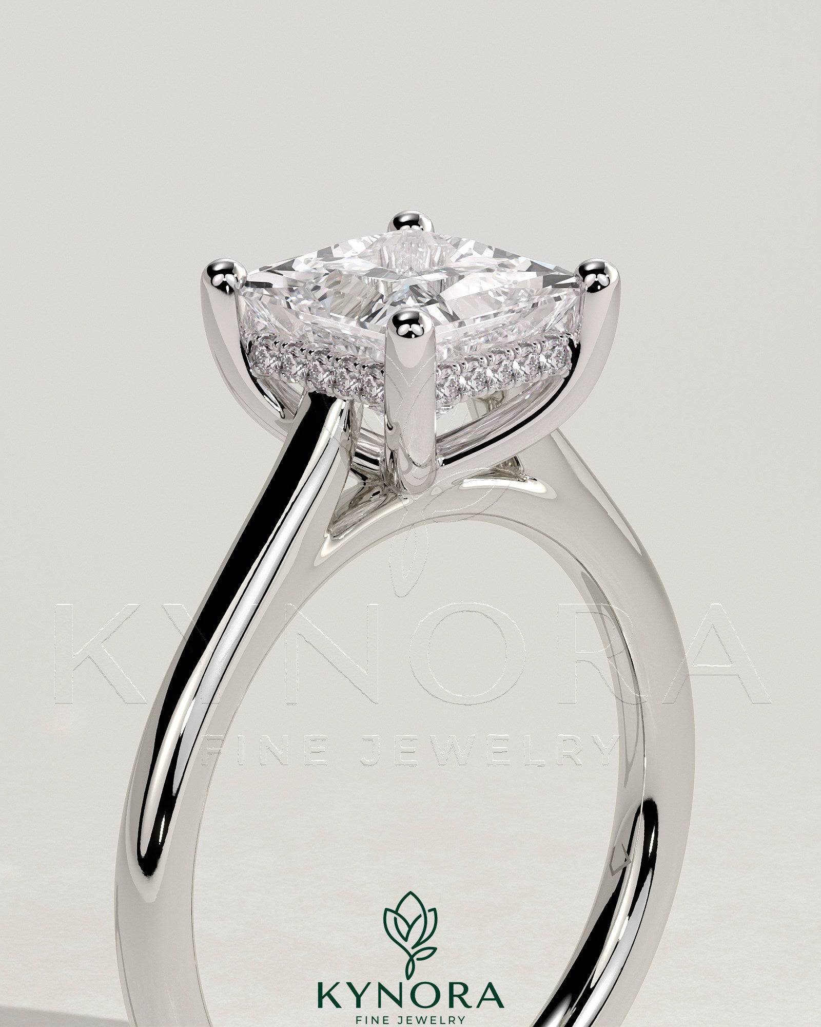 2ct Princess Claw Solitaire with Hidden Halo and Cathedral High Setting Engagement Ring Secondary image