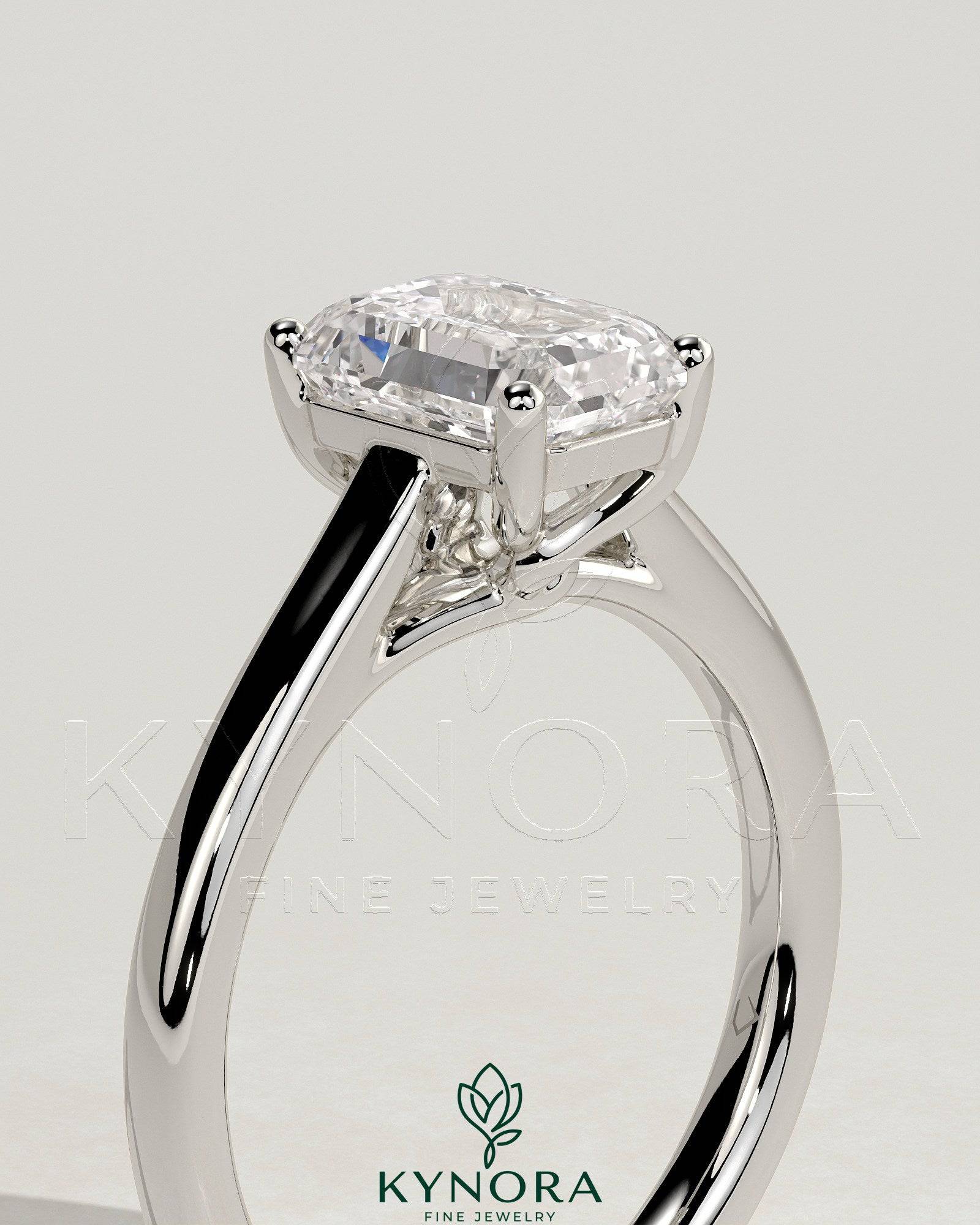 2ct Emerald Claw Solitaire with Spiral Gallery and Cathedral Low Setting Engagement Ring Secondary image