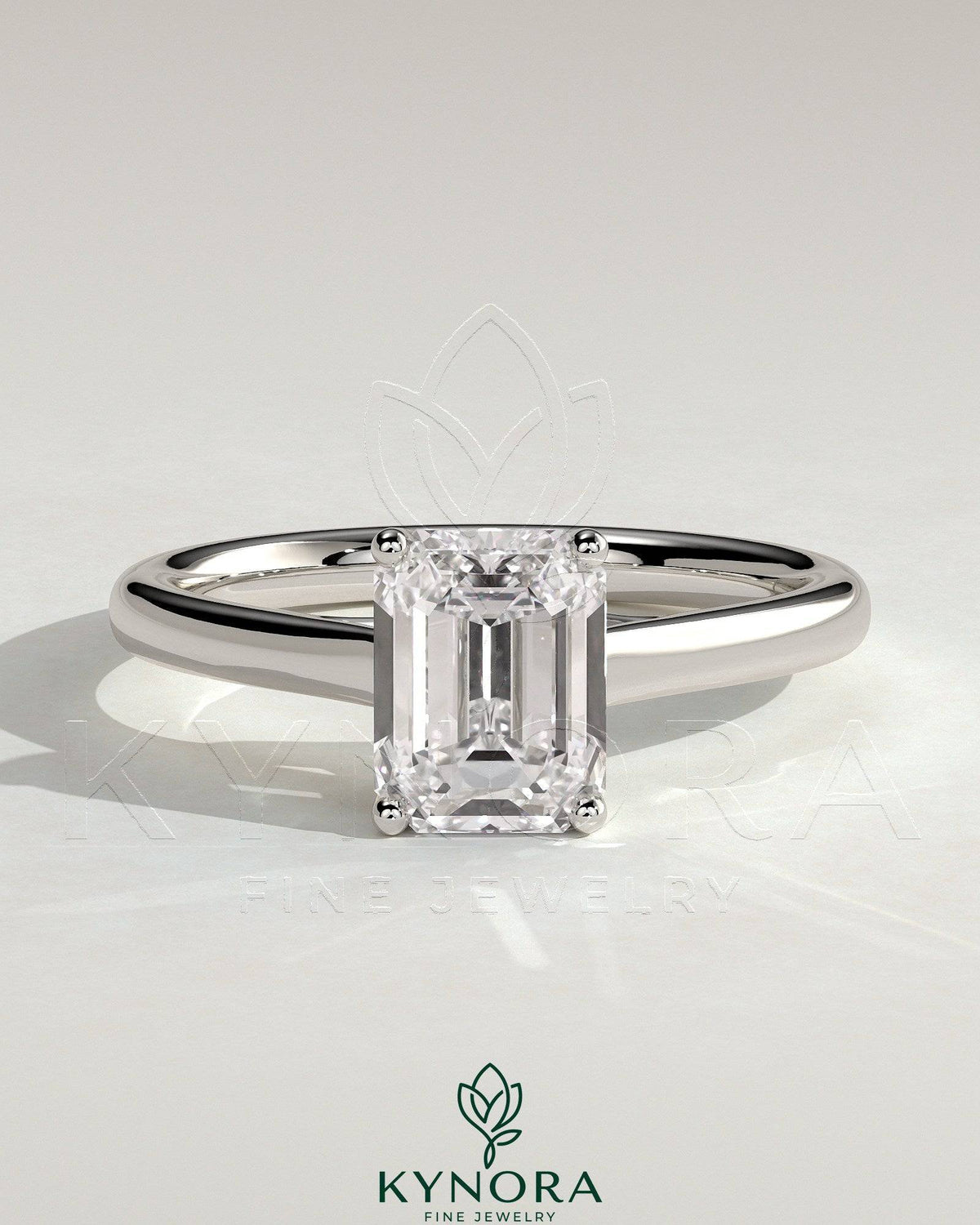 Kynora CJ 2ct emerald claw solitaire engagement ring with spiral gallery and cathedral low setting, showcasing elegant craftsmanship. Main image
