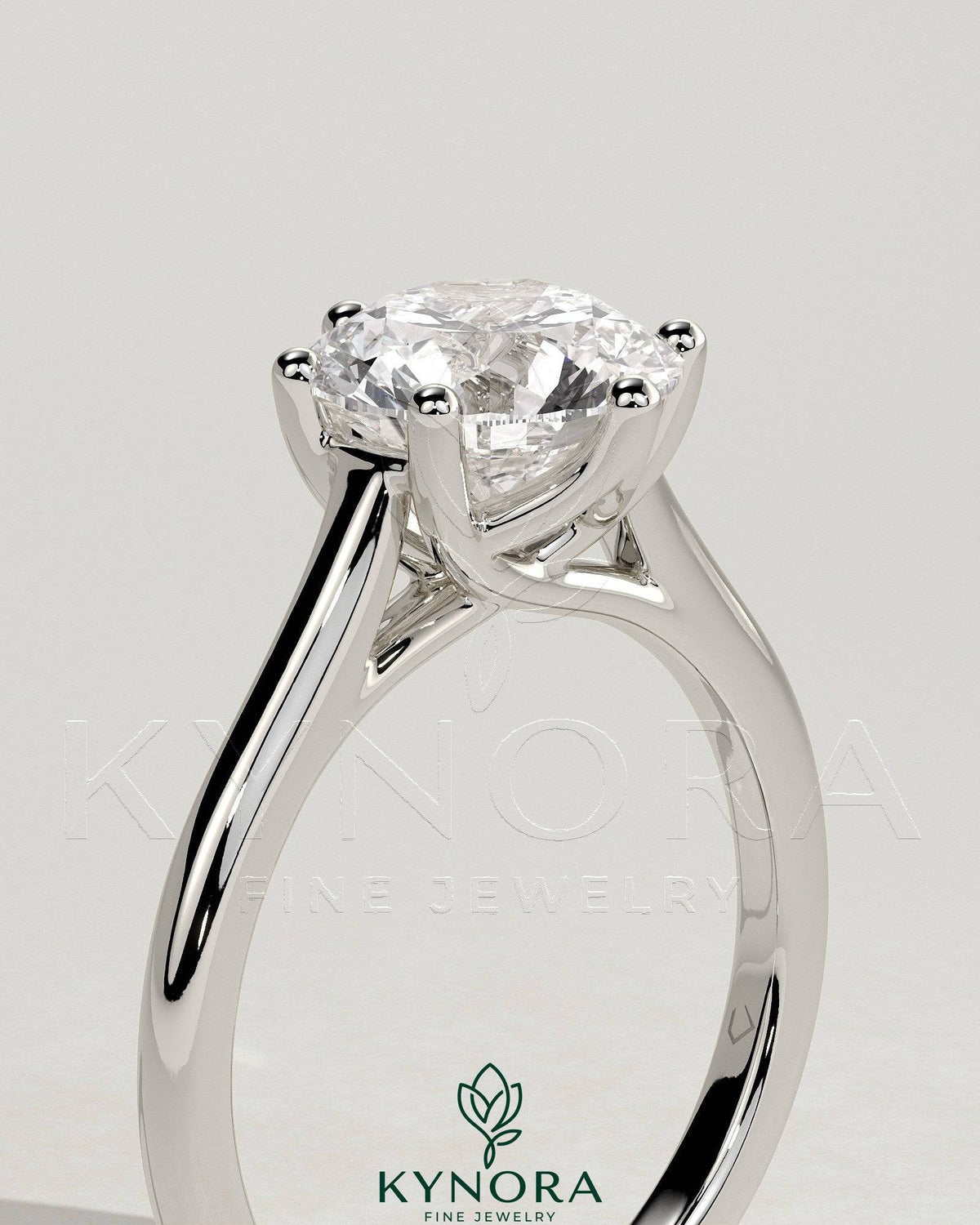 Kynora CJ 2ct round diamond solitaire engagement ring with trellis gallery, lattice detail, and cathedral low setting.