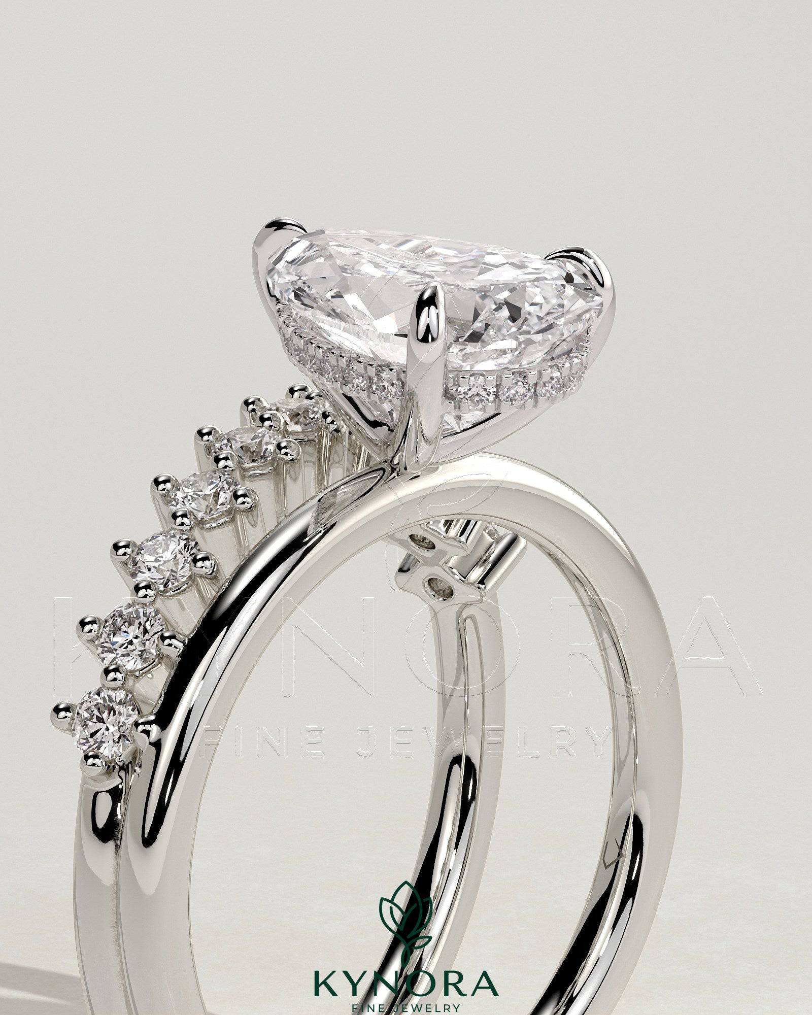 2ct Pear Claw Solitaire with Double Plain-and-Round-Accent Stones Band Engagement Ring Secondary image