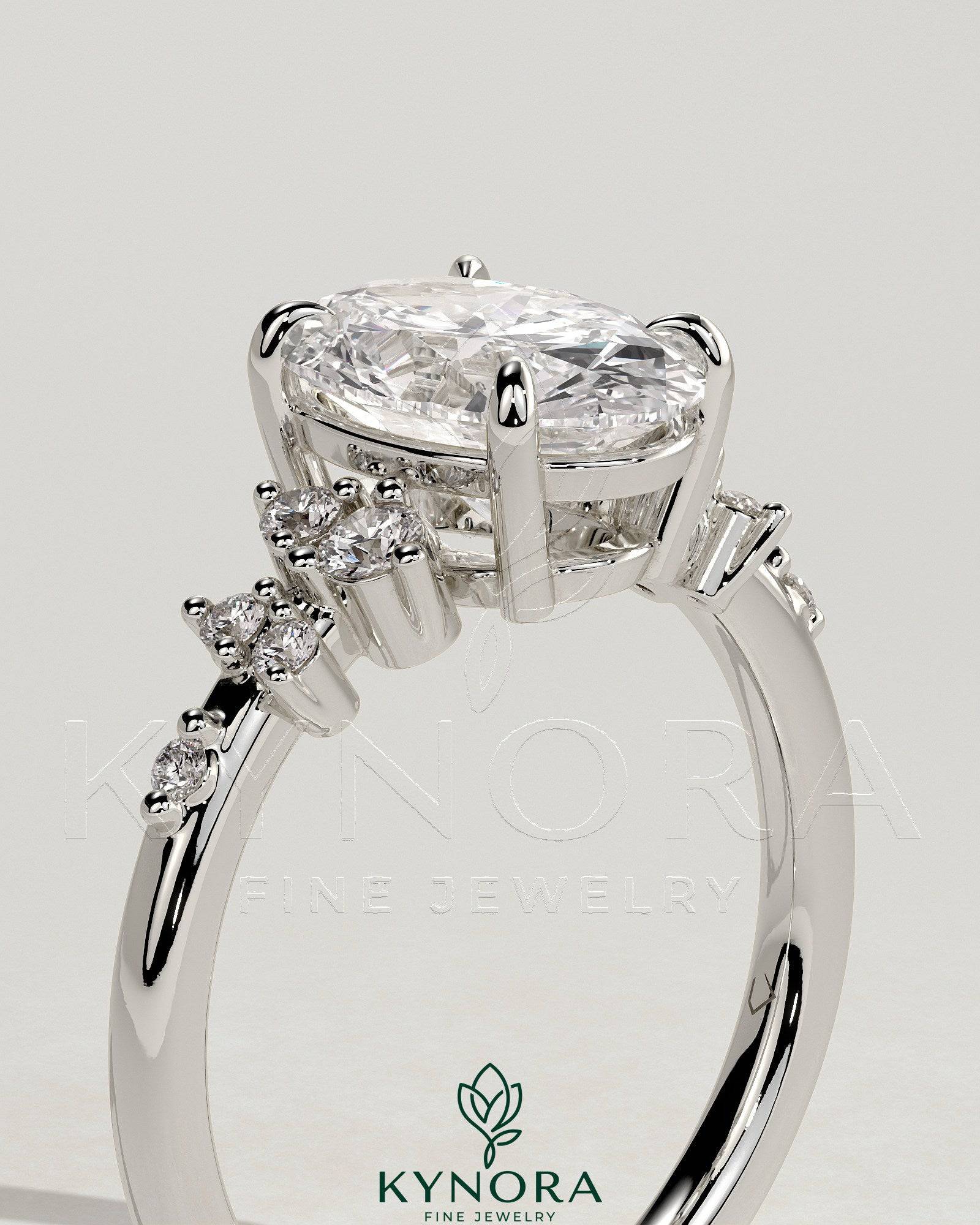 2ct Oval Claw Solitaire with Clustered Round Shoulder Stones Engagement Ring Secondary image