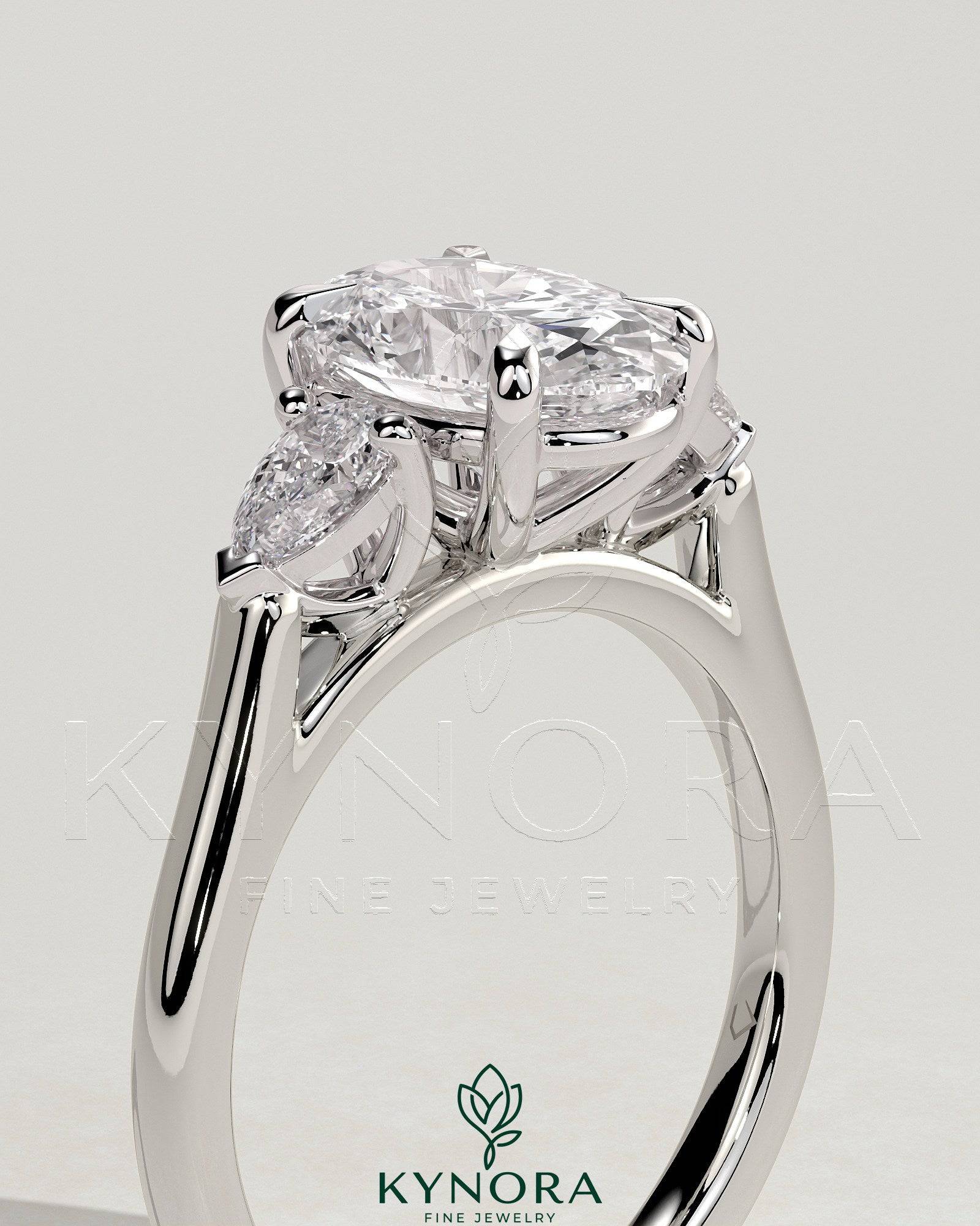 2ct Oval Claw Trilogy with Pear Side Stones and Cathedral Setting Engagement Ring Secondary image