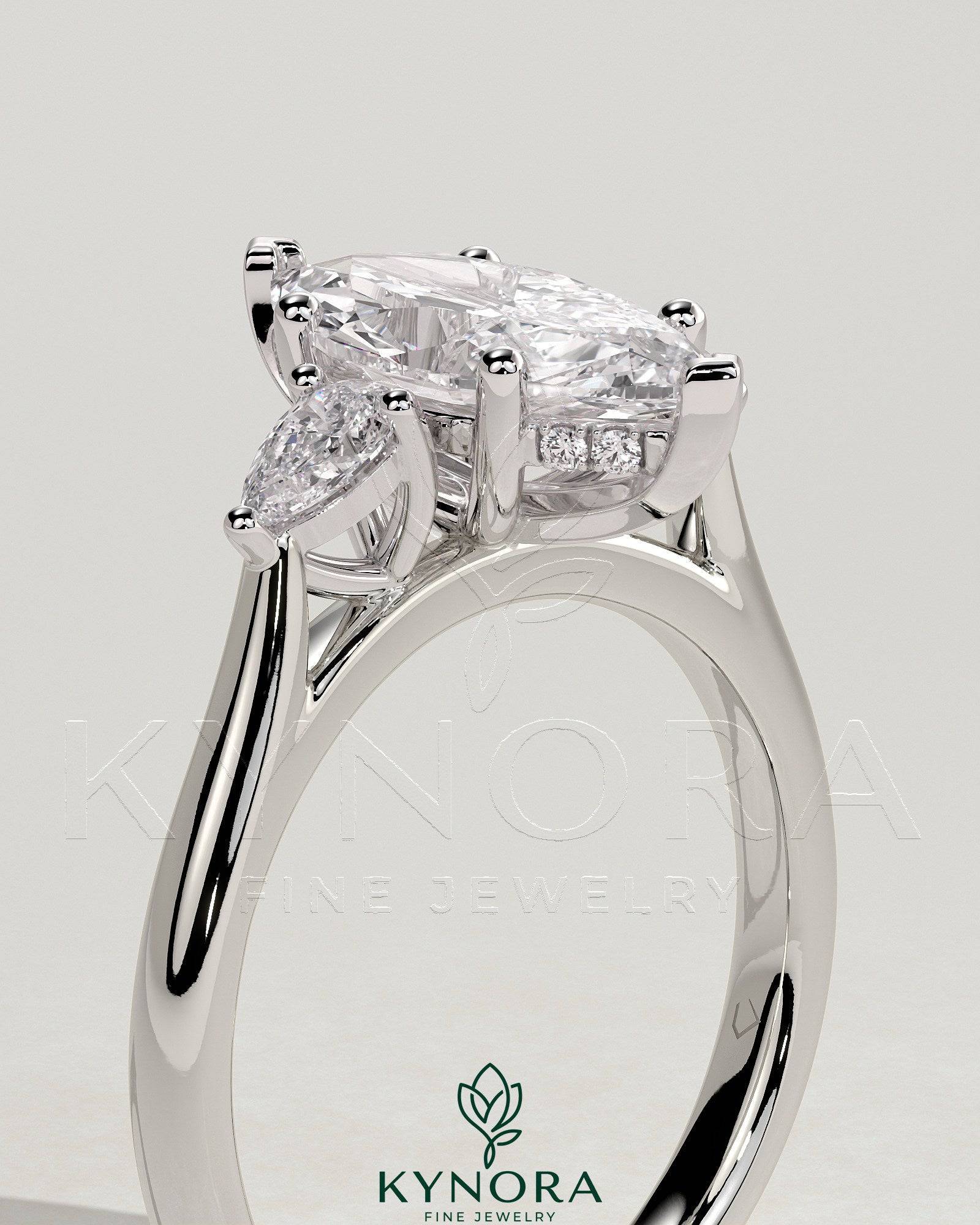 2ct Marquise Claw Trilogy with Pear Side Stones and Hidden Halo Engagement Ring Secondary image