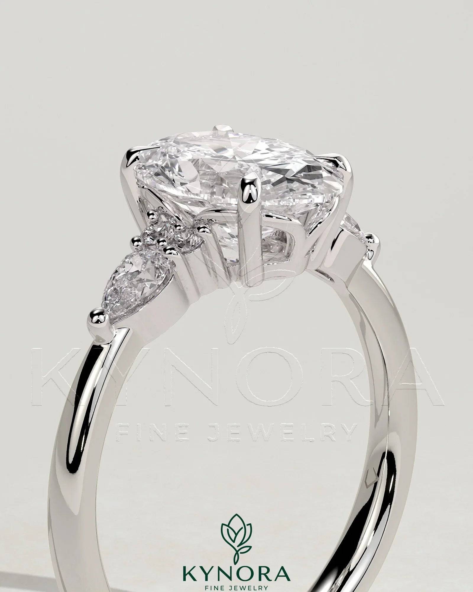 2ct Oval Claw Solitaire with Pear Accents and Round Shoulder Stones Engagement Ring Secondary image