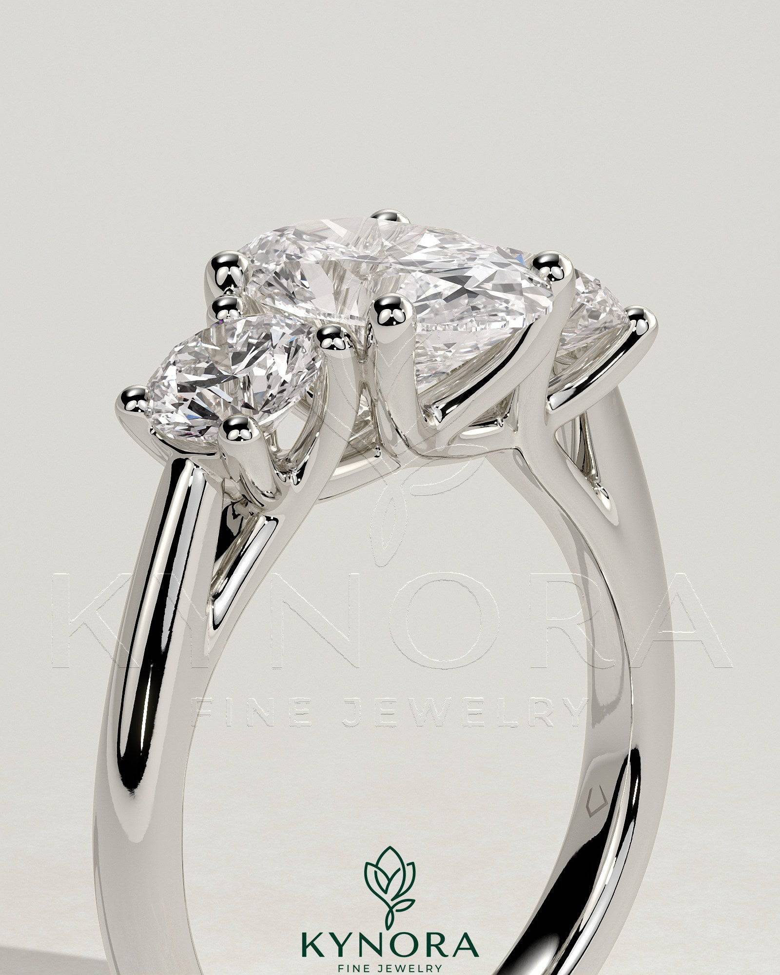 2ct Oval Claw Trilogy with Round Side Stones, Open Trellis Gallery and Tapered Band Engagement Ring Secondary image
