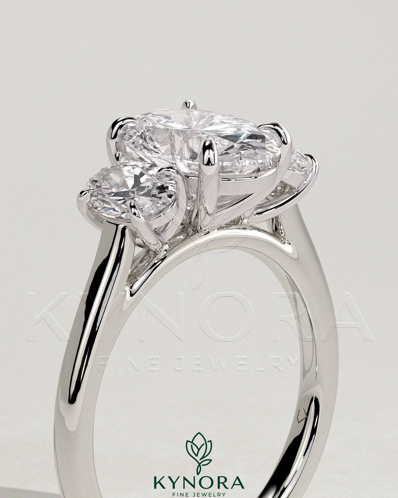 2ct Oval Claw Trilogy with Oval Side Stones Engagement Ring Imagen secundaria del producto