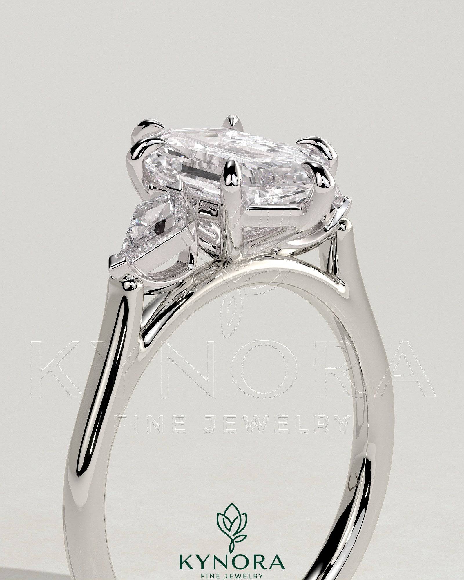 2ct Elongated Hexagon Claw Trilogy with Kite Side Stones Engagement Ring Imagen secundaria del producto
