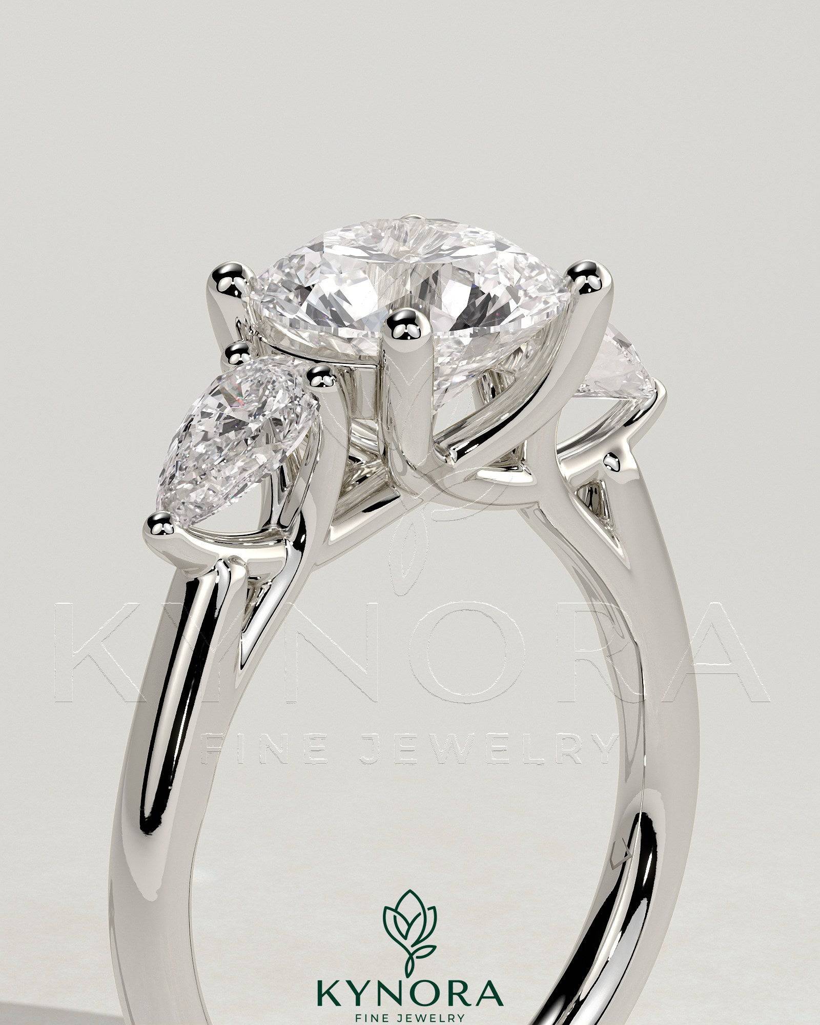 2ct Round Claw Trilogy with Pear Side Stones and Open Trellis Gallery Engagement Ring Secondary image