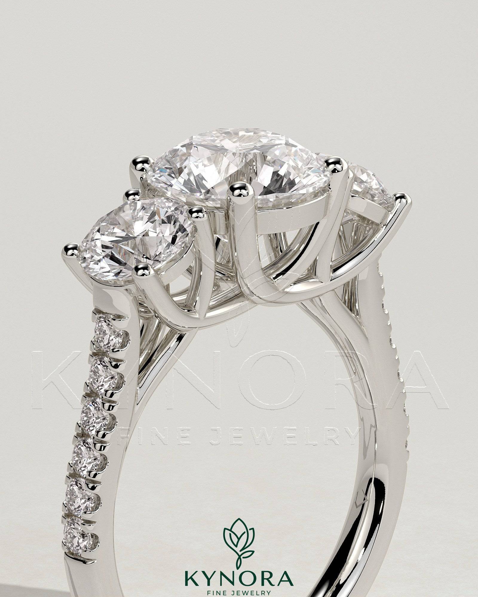 2ct Round Claw Trilogy with Round Side Stones, Pave Band and Trellis Gallery Engagement Ring Secondary image