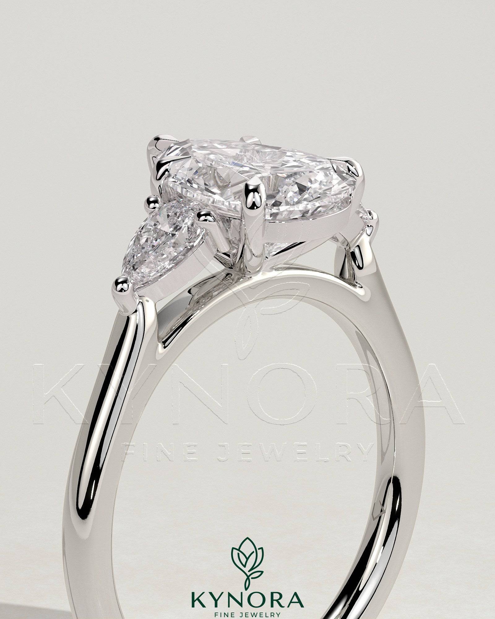 2ct Pear Claw Trilogy with Pear Side Stones and Floating Cathedral High Setting Engagement Ring Secondary image