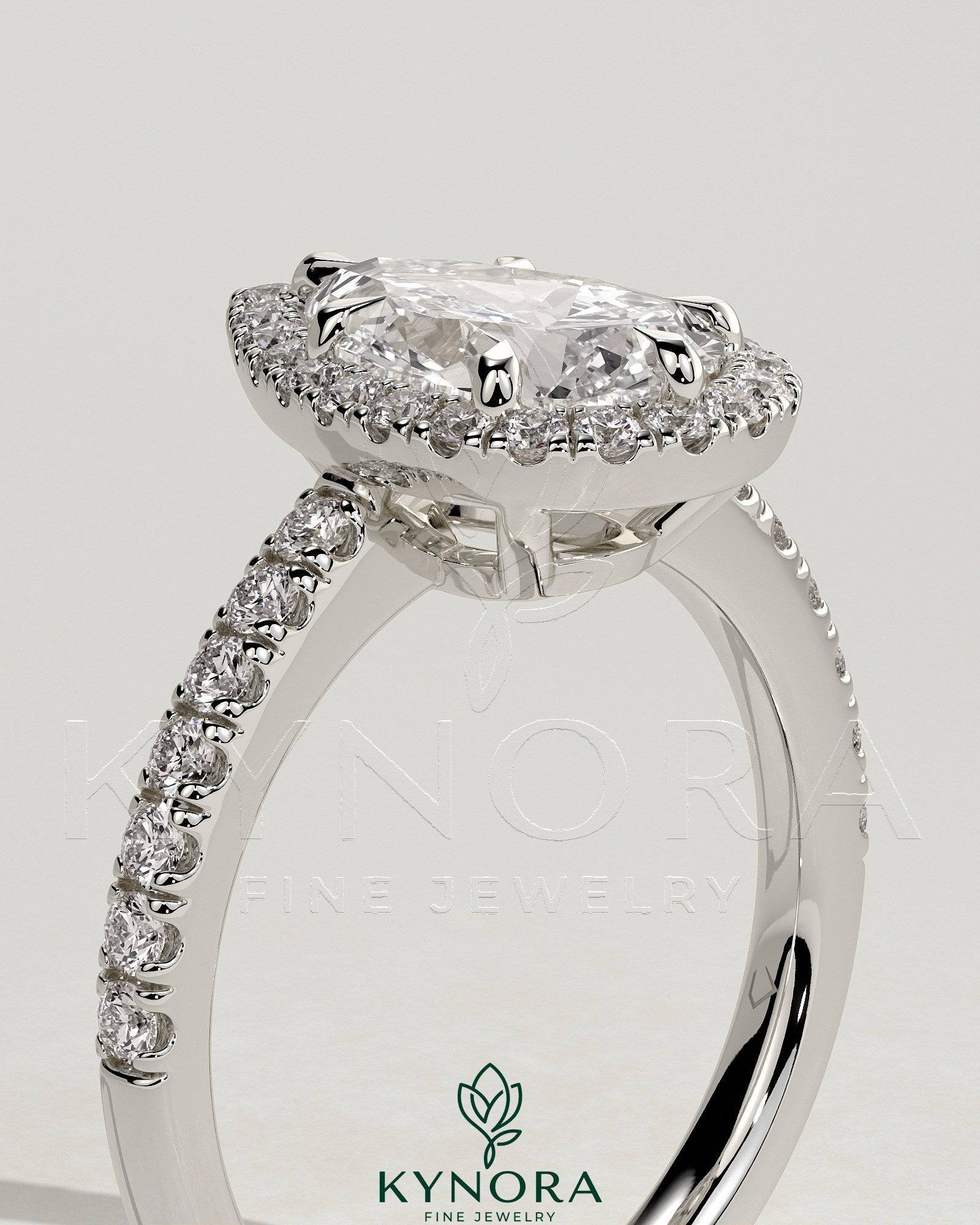 2ct Pear Claw Solitaire with Pave Band and Halo and Low Setting Engagement Ring Imagen secundaria del producto