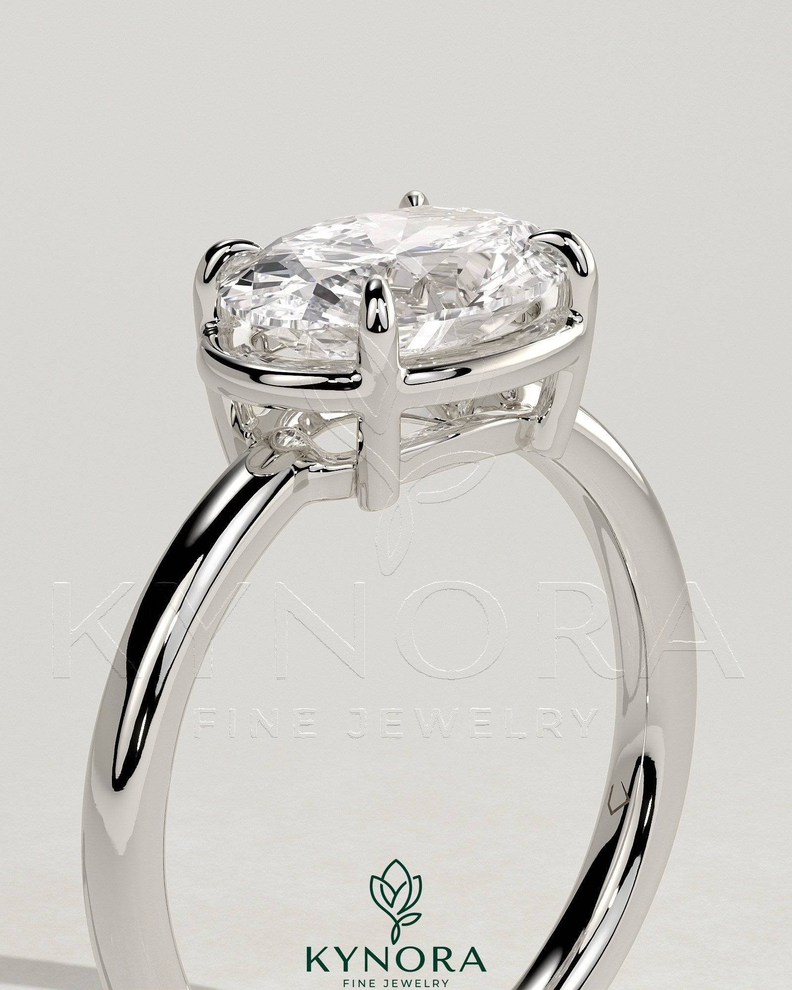 2ct Oval East West Claw Solitaire with Bezel Frame Engagement Ring Imagen secundaria del producto