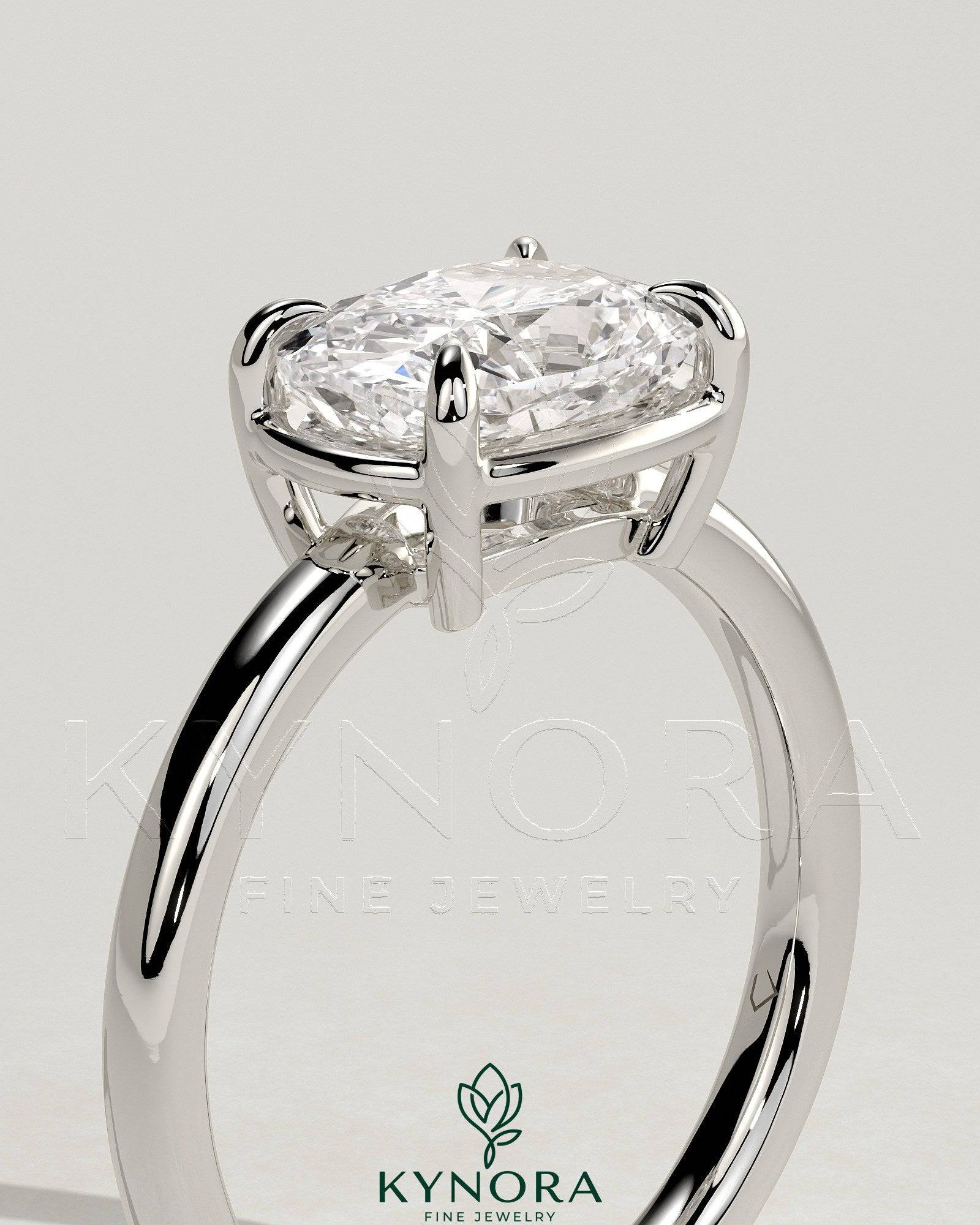 2ct Elongated Cushion East West Claw Solitaire with Bezel Frame Engagement Ring Secondary image